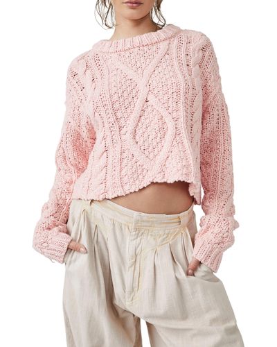 Free People Cutting Edge Cotton Cable Sweater - Pink
