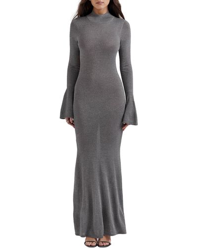 House Of Cb Sancha Open Back Long Sleeve Semisheer Body-con Maxi Dress - Gray