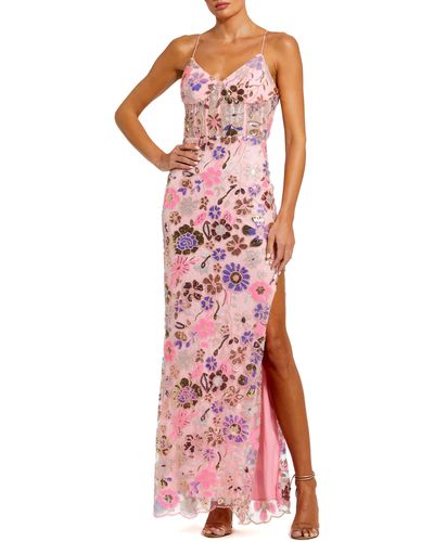 Mac Duggal Floral Sequin Gown - Red