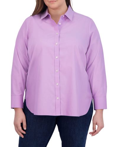 Foxcroft Meghan Cotton Button-up Shirt - Purple