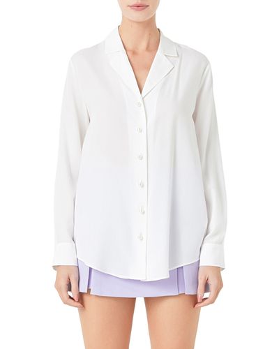 Endless Rose Notched Lapel Long Sleeve Button-up Shirt - White