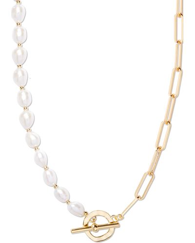 Brook and York Olive Baroque Freshwater Pearl & Paper Clip Chain Necklace - Natural