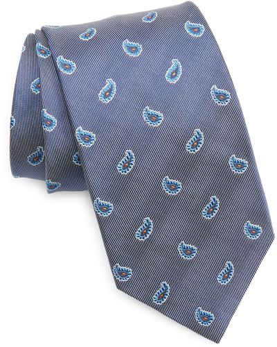 David Donahue Neat Stripe Paisley Silk & Cotton Tie - Blue