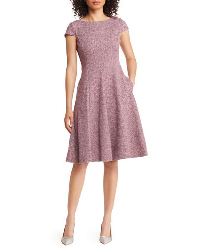 Eliza J Cap Sleeve Tweed Fit & Flare Dress - Pink