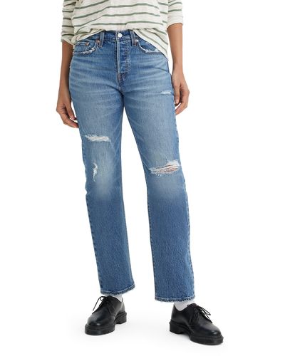 Levi's Wedgie Ripped High Waist Straight Leg Ankle Jeans - Blue