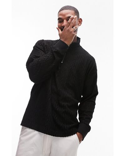TOPMAN Oversize Velour Quarter Zip Pullover - Black