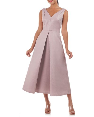Kay Unger Claire Inverted Pleat Fit & Flare Midi Dress - Pink