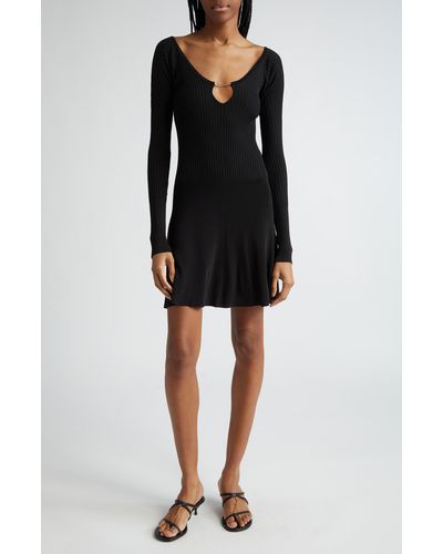 Jacquemus La Mini Robe Pralu Long Sleeve Sweater Dress - Black