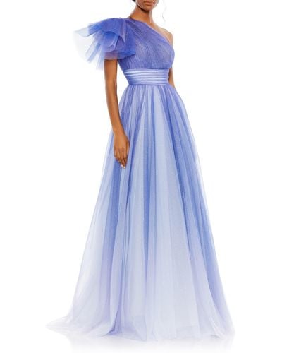 Mac Duggal Sparkle One-shoulder Tulle Ball Gown - Blue