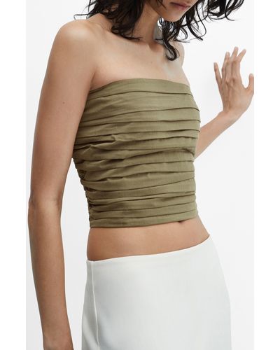 Mango Angie Ruched Strapless Crop Top - Green