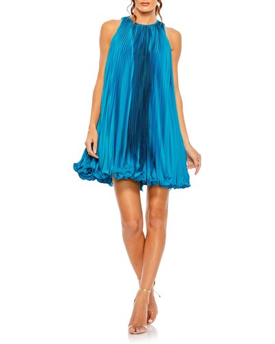 Ieena for Mac Duggal Pleated Flowy Cocktail Minidress - Blue
