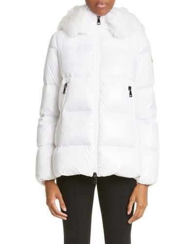 Moncler Laiche Quilted Hooded Down Jacket With Removable Faux Fur Trim - White