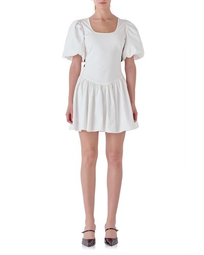 Endless Rose Contrast Bow Puff Sleeve Minidress - White