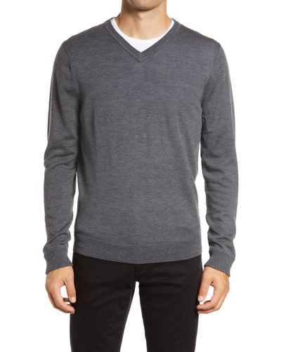 Nordstrom Washable Merino V-neck Sweater - Gray