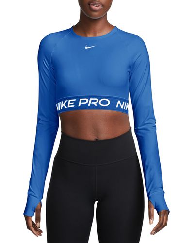 Nike Pro 365 Dri-fit Long Sleeve Crop Top - Blue