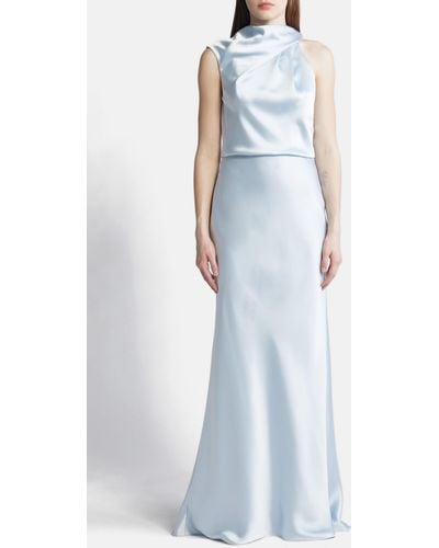 Amsale Asymmetric Neck Satin Gown - Blue