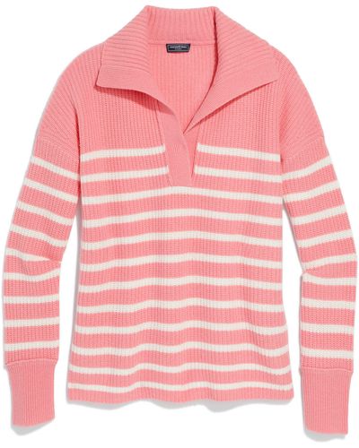 Vineyard Vines Stripe Cashmere Polo Sweater - Pink