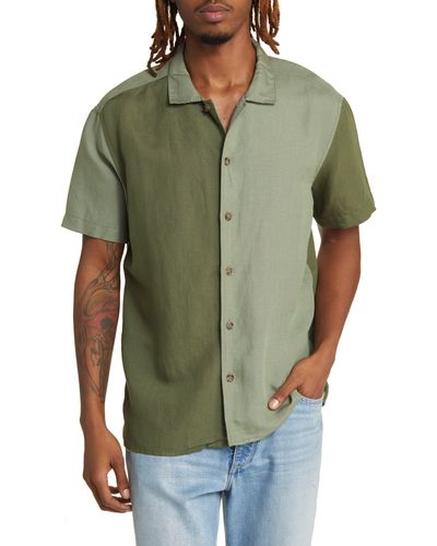 RVCA Vacancy Colorblock Short Sleeve Linen Blend Button-up Shirt - Green