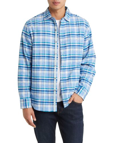 Tommy Bahama Leid Back Plaid Flannel Shirt Jacket - Blue