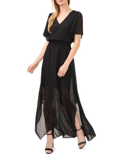 Cece Metallic Clip Dot Chiffon Maxi Dress - Black