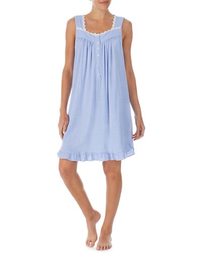 Eileen West Stripe Short Sleeveless Knit Nightgown - Blue
