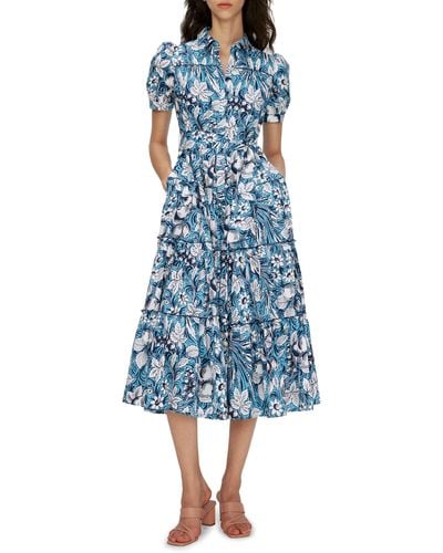 Diane von Furstenberg Queena Tie Belt Stretch Cotton Midi Dress - Blue