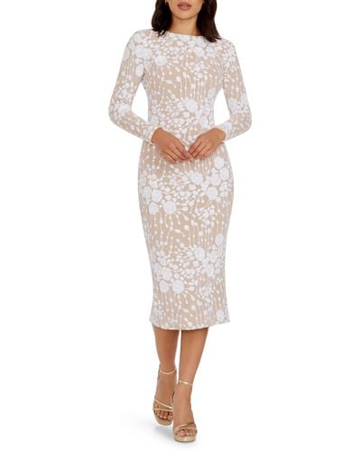 Dress the Population Emery Sequin Long Sleeve Body-con Midi Dress - Natural