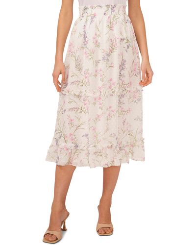 Cece Floral Print Chiffon Midi Skirt - Pink