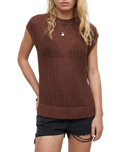AllSaints Zadie Cap Sleeve Cotton Sweater - Brown