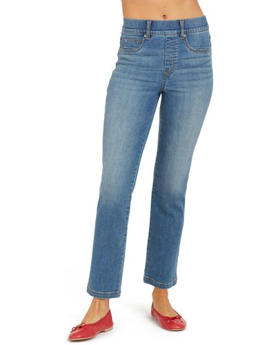 Spanx Pull-on High Waist Ankle Straight Leg Jeans - Blue