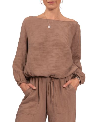 EVERYDAY RITUAL Penny Off The Shoulder Lounge Top - Brown