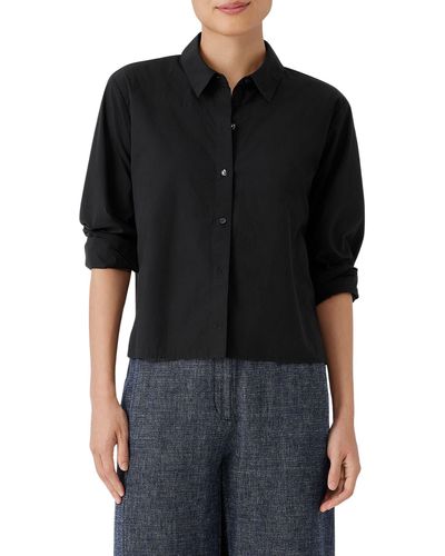 Eileen Fisher Classic Point Collar Organic Cotton Poplin Button-up Shirt - Black