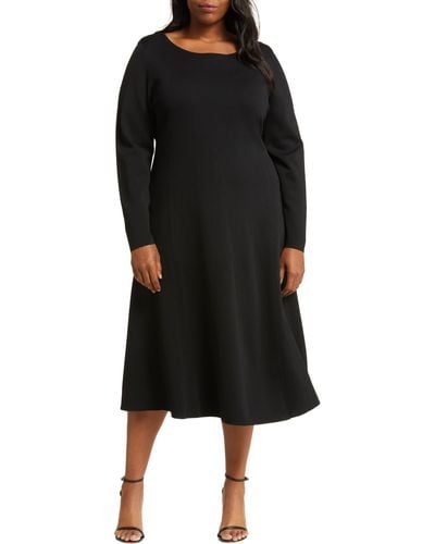 Marina Rinaldi Milano Long Sleeve Knit A-line Midi Dress - Black