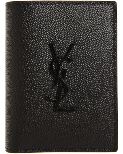 Saint Laurent Ysl Monogram Pebbled Leather Bifold Wallet - Black