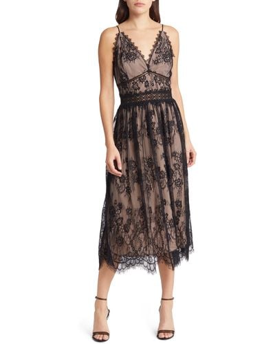 Chelsea28 Lace Overlay Dress - Brown