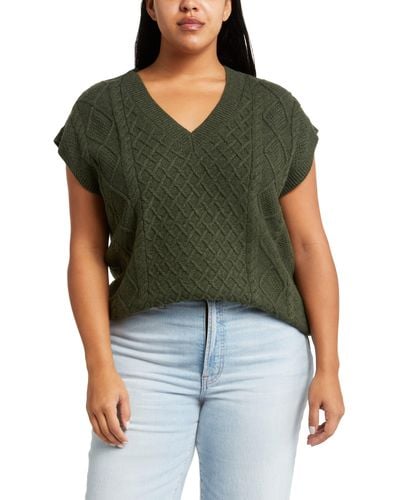 Madewell Cable Knit Wool Blend V-neck Sweater Vest - Green