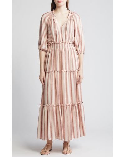 Rails Caterine Stripe Tiered Cotton Blend Maxi Dress - Pink