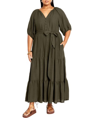 City Chic Marcia Tiered Maxi Dress - Green