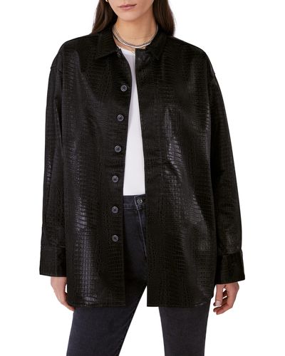 FAVORITE DAUGHTER Brady Croc Texture Shirt Jacket - Black