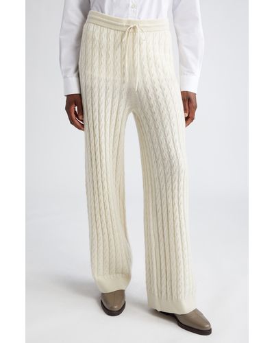 Totême Cable Knit Wide Leg Wool & Cashmere Pants - White