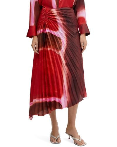 Mango Rothko Print Asymmetric Midi Skirt - Red