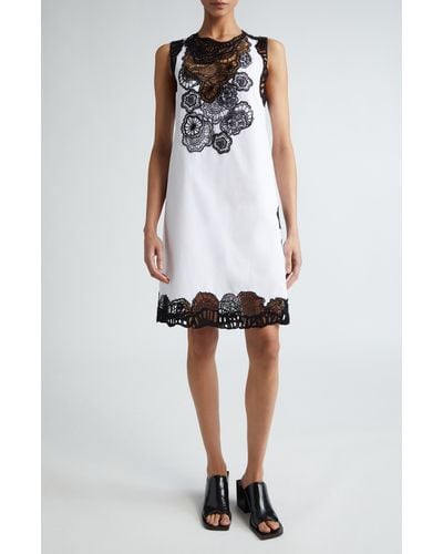Jil Sander Guipure Lace Trim Sleeveless Cotton Shift Dress - White