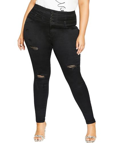 City Chic Asha Ripped Skinny Jeans - Black