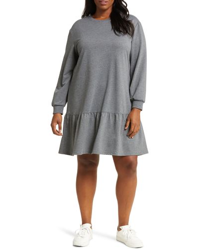 Caslon Caslon(r) So Soft Ruffle Hem Long Sleeve Sweatshirt Dress - Gray