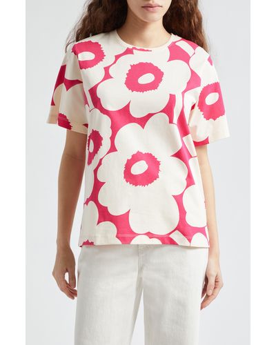 Marimekko Tunnit Unikko Floral Cotton T-shirt - Red