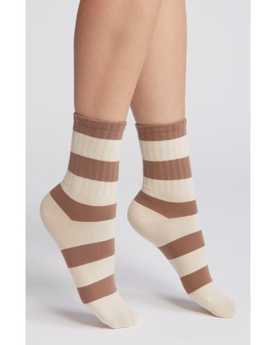 Casa Clara Stripe Combed Cotton Crew Socks - Natural