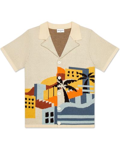 MAVRANS Havana Sunset Knit Button Up Camp Shirt - White