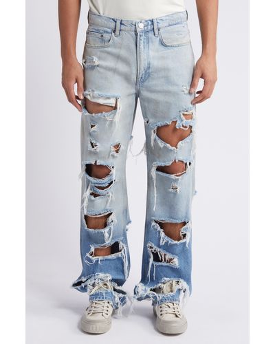 FRAME The Boxy Ripped Straight Leg Jeans - Blue