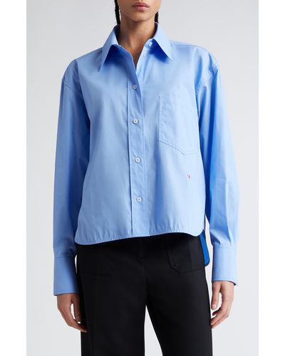 Victoria Beckham Crop Organic Cotton Poplin Button-up Shirt - Blue
