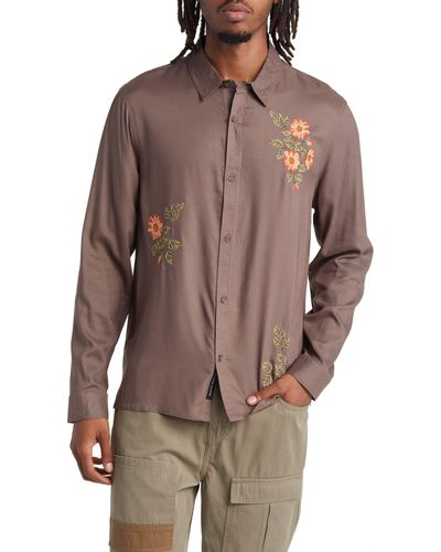 Native Youth Embroidered Button-up Shirt - Brown